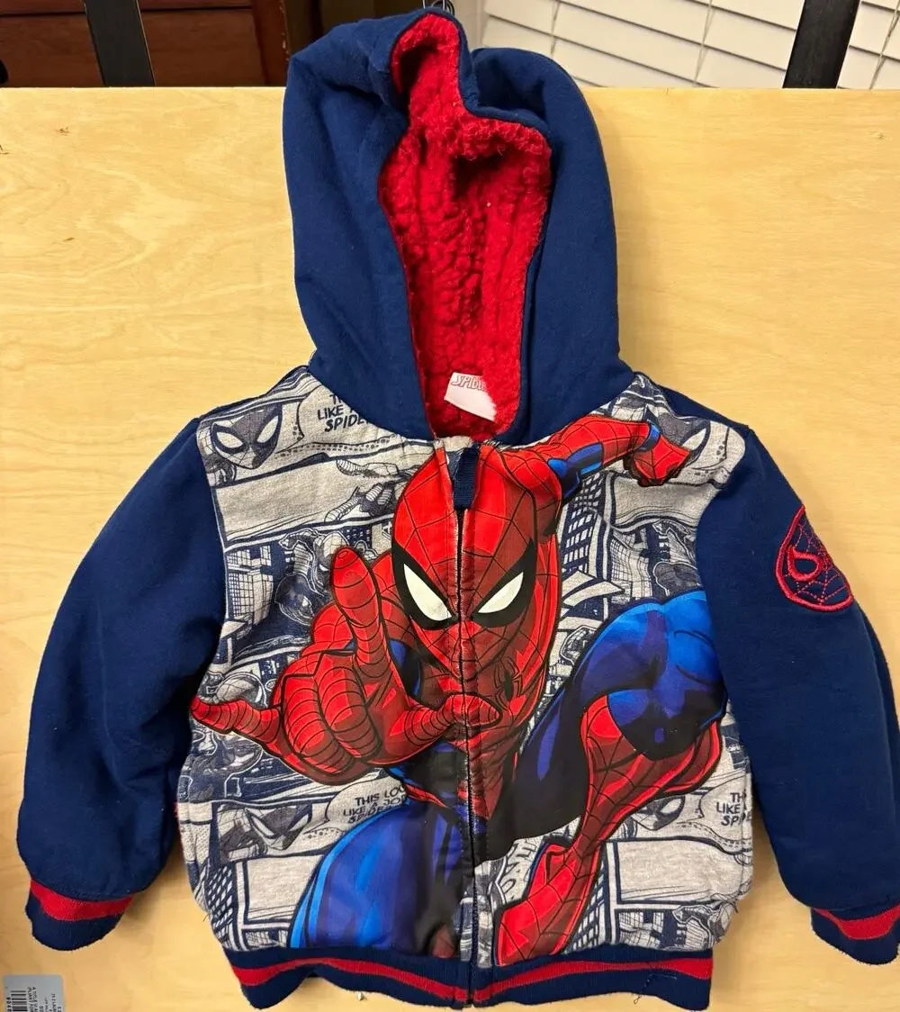 Marvel Spider-Man Boys Hooded Full Zip Fleece Lined Jacket Blue Red Gray 3T